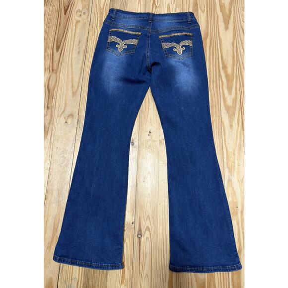 Bamboo Women's 15 Embellished HR Flare Leg Denim Jeans Studded Rhinestones 31x30 - Picture 1 of 10